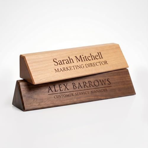 Custom Engraved Wooden Desk Name Plate, Personalized Office Desk Name Sign with Name & Title, Walnut or Red Alder Name Wedge for Desk, Business, Teacher, Doctor, Lawyer, Corporate Office Gift by Custom