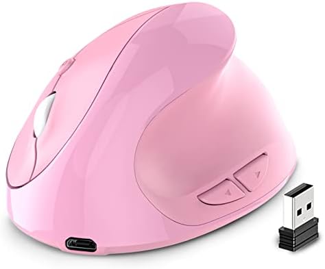 Ergonomic Mouse,Rechargeable Small Vertical Mouse with 6 Buttons Adjustable 800/1200/1600 DPI Pink Wireless Mouse for Laptop Desktop PC Mac by ATTOE