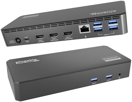 Plugable USB C Triple Display Docking Station | 100W PD, 3X HDMI by Plugable