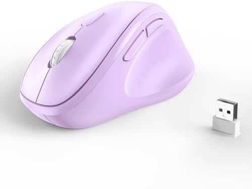 Ergonomic Wireless Mouse with USB Receiver for PC Computer, Laptop and Desktop, Ergo Mouse Vertical with Silent Clicks Long Battery Life, Up to 1600 DPI & 1 AA Battery Powered, Purple by Unknown
