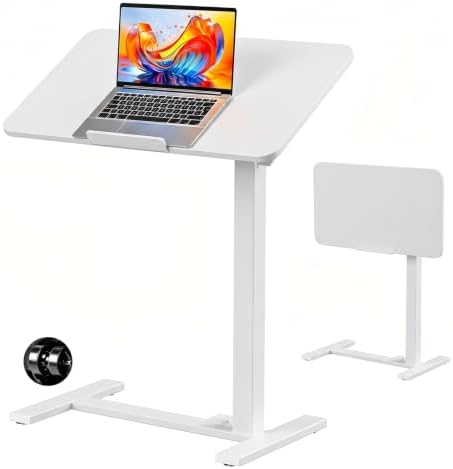Overbed Bedside Table with Wheels, Foldable Rolling Desk Adjustable Height by SageNest