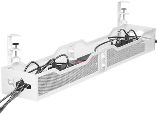Under Desk Cable Management Tray 32'', Cable Management Under Desk No Drill, Cable Organizer with Clamp for Wire Management, Cord Organizer for Office, Home - No Damage to Table (White) by Litwaro