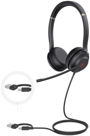 Yealink UH37 Dual USB Noise Cancelling Headset Wired Headset for PC Laptop, Teams Certified, USB-A and USB-C Cable, Works with Zoom and Other Leading UC Platforms by RedefineYourWorkplace