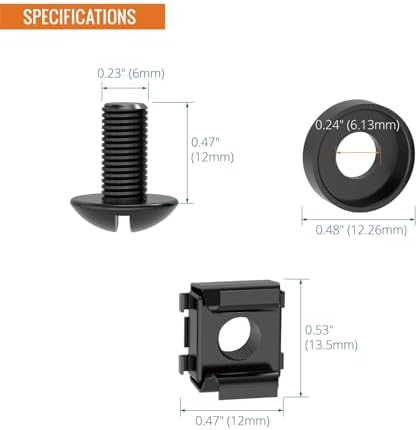 Tecmojo Rack Mount Screws Kit 50 Pack - M6 Rack Mount Cage Nuts, Screws and Washers, for Network Racks, Enclosures and Server Cabinets, Square Installation - Image 3