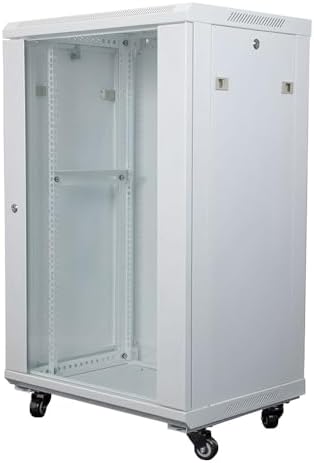 NavePoint 22U Network Cabinet with Glass Door – 22U Wall Mount Server Cabinet White 19” Rack for IT Equipment, AV Devices, Networking Equipment –23” Deep Server Rack Enclosure w/Wheels by NavePoint