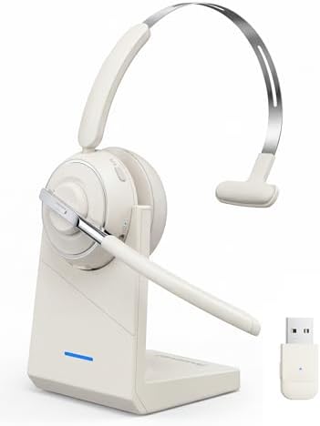Bluetooth Headset, Wireless Headset with Mic for Work, Noise Cancelling Microphone, USB Dongle,Charging Stand, Mute Button for PC, Zoom, Teams, Office & Call Center, Cell Phones, Work from Home by PrancyBt