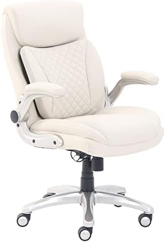 Amazon Basics Ergonomic Executive Office Desk Chair with Flip-up Armrests and Adjustable Height, Tilt and Lumbar Support, Cream Bonded Leather, 29.5"D x 28"W x 43"H (Previously AmazonCommercial brand) by AmazonBasics