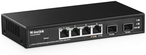 MokerLink 4 Port 2.5G Managed Switch with 2 Port 10G SFP+ Slot, 4 x 2.5Gigabit Base-T Ports Compatible with 10/100/1000Mbps, Mini Size Metal Web Managed Fanless Network Switch by MokerLink