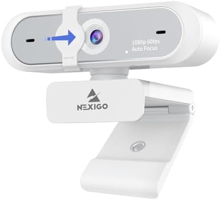 NexiGo N660P (Gen 2) 1080P 60FPS Webcam with Software Control, Dual Microphone & Cover, Autofocus, HD USB Computer Web Camera, for OBS/Zoom/Skype/FaceTime/Teams/Twitch, White by NexiGo