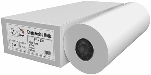 Wide Format Paper 24" x 500' Rolls Bond Engineering (20lb | 2 Rolls, 24 In x 500 Ft | 3" Core) by BIZTEK