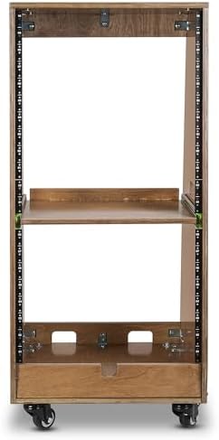 Sound Town DIY Slanted 20U Studio Rack (12U Top + 8U Lower), with 2U Bottom Storage, Slide-Out Tray, Caster, Plywood, Weathered Brown for Recording Room, Home Studio (SDRK-ST20TB) - Image 3