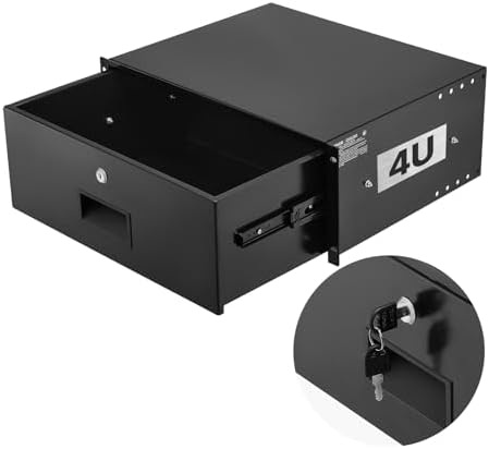 VEVOR 4U Rack Drawer, Lockable Server Cabinet Case, 13.8'' Depth Server Rack Mount Drawer, for 19'' Network Equipment/DJ/AV Rack or Cabinet Enclosure, 50 lbs Max Load, with Cable Management Holes by VEVOR