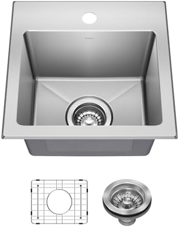 KRAUS Fairlane 15-inch Drop In/Top Mount Single Bowl 18-Gauge Stainless Steel Kitchen Bar Sink, KHT631-15 by Unknown