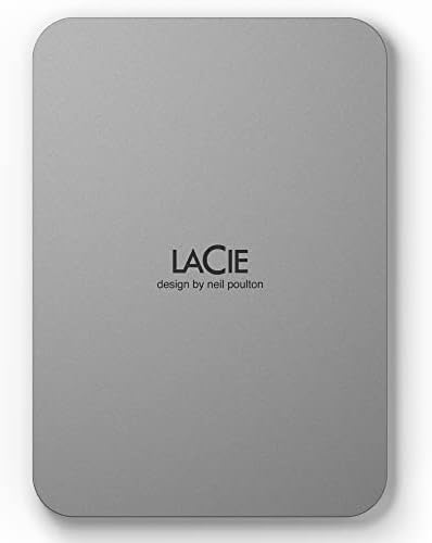 LaCie Mobile Drive, 5TB, External Hard Drive Portable - Moon Silver, USB-C 3.2, for PC and Mac, Post-Consumer Recycled, with Adobe All Apps Plan (STLP5000400) by Unknown