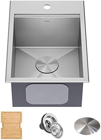 Kraus KWT311-15-316 Kore Outdoor Workstation Drop-In 16 Gauge Marine Grade T-316 Stainless Steel Single Bowl Kitchen Bar Sink with Accessories, 15 x 22 inch by Unknown