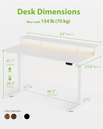 Agilestic 63 * 24 Inch Electric Standing Desk with Shelf & Led, White - Image 2