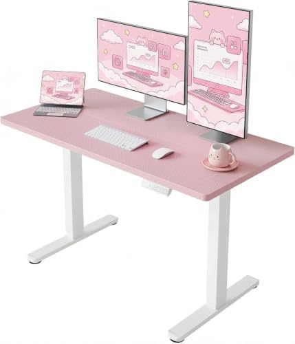 HUANUO 55x28 Inch Electric Standing Desk, Height Adjustable, Pink by HUANUO