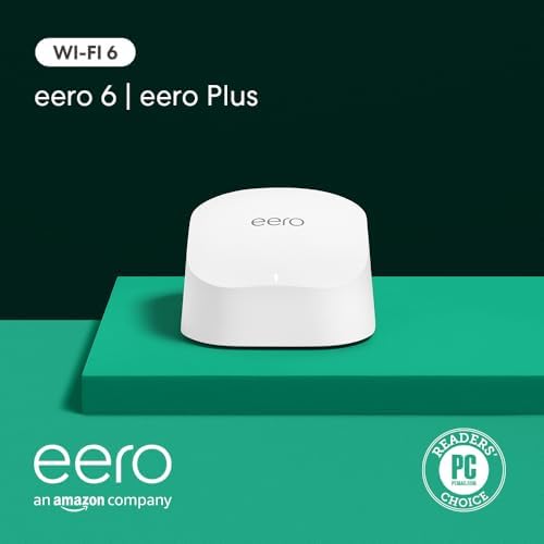 Amazon eero 6 mesh wifi router with 1-month free eero Plus (auto-renews) - Supports internet plans up to 900 Mbps, Coverage up to 1,500 sq. ft., Connect 75+ devices, 1-pack by Unknown