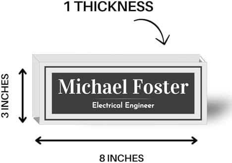 Customized Clear Acrylic Thick 8x3" Desk Name Plate Block with Personalized Logo - Professional Office Decor - Customized Acrylic Plate Gift for Teacher Co-workers (Elegant Charcoal) - Image 5