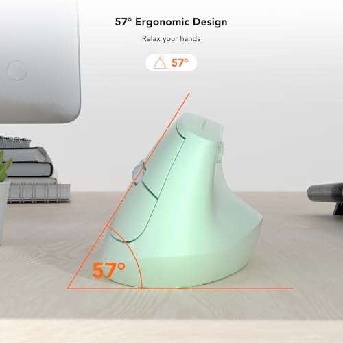 KYSONA EM18 Wireless Ergonomic Vertical Mouse, Ergo Design, Bluetooth Cordless Mouse for Medium/Large Hands, Silent Click, 5-Level Adjustable DPI, Carpal Tunnel Mice for Computer/PC/Mac/Laptop, Green - Image 4