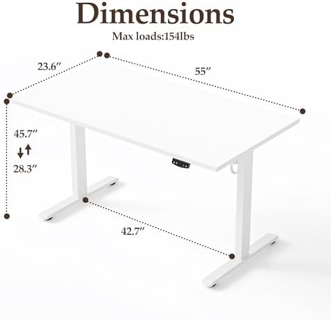 Klicelor 55 Inch Large Electric Standing Desk, Height Adjustable Office Desk, Sit Stand Up Computer Gaming Desk with Memory Preset, Two-Piece Desktop, White - Image 3