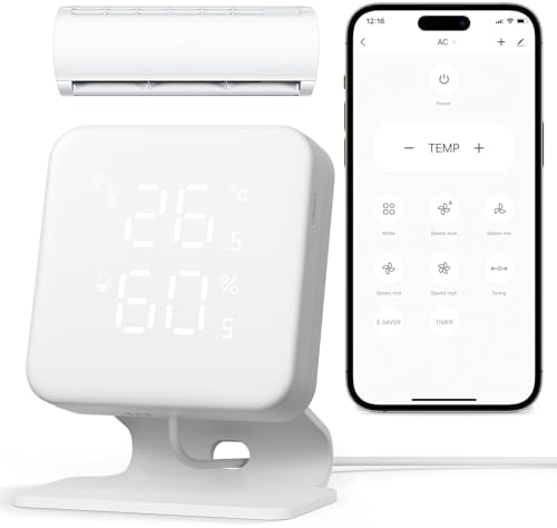 WOOX Smart Air Conditioner & Heater Pump Controller, WiFi IR Remote Control for Mini Split AC, Portable & Window AC, Temperature and Humidity Automation Controllers, Compatible with Alexa/Google by WOOX