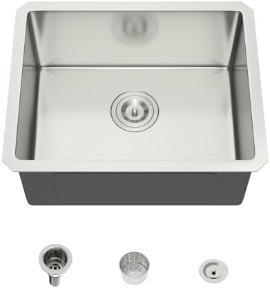 Mocoloo 20 Inch Undermount Bar Sink - 20" x 16" Small Kitchen Sink T304 Stainless Steel Handmade Single Bowl Round Corner Under Counter Wet Bar Sink for Kitchen Prep & RV by MocolooHome