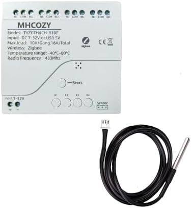 Zigbee Temperature Monitor Controller,4 Channel 12V Tuya app Remote Dry Contact Smart Relay Switch with Waterproof Temperature Sensor Probe(Tuya Zigbee hub needed) by MHCOZY
