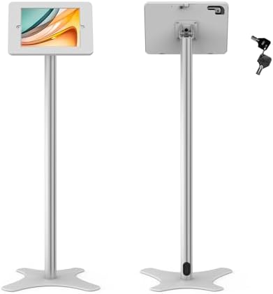 Tablet Floor Stand Compatible with 10.2" iPad 7 8 9, Rotate Lockable Metal Tablet Enclosure+Aluminum Pole+Metal Base - BSF302WT by Beelta