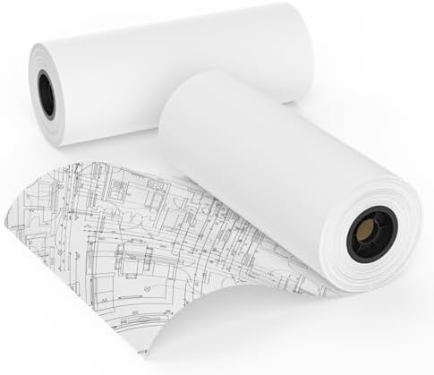 Wide Format Paper 24” x 150', 2 Rolls Plotter Paper 20lb, CAD Bond Rolls on 2" Core for CAD Drawings, Projects, Drawing, and Making Posters by MBLABEL