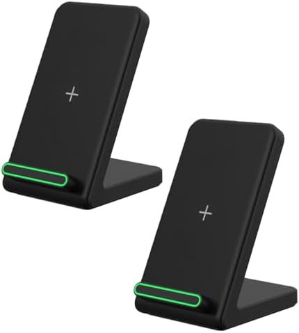 2 Pack Wireless Charger Stand, 15W Fast Wireless Charging Stand for Apple iPhone 17 16 15 14 13 12 11 XR Series, for Galaxy S25/S24/S23/S22/S21, for Google Pixel, for LG, and More. (Black_2Pack) by Cesbiomo