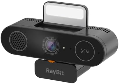 5-in-1 Design 4K Webcam with Speaker and Microphone, Built-in Light, Privacy Cover, AI Auto-Framing Cam, Computer USB C Web Camera for PC, Desktop, Laptop, Mac, Streaming, Video Conference by RayBit