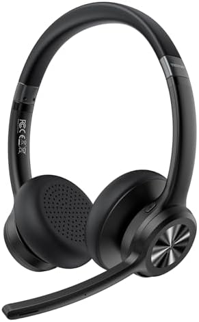 TECKNET Wireless Headset, Bluetooth Headset with Noise Cancelling Microphone - Rechargeable Bluetooth V5.2 Headphones, 50H Playtime & Mic Mute, On Ear Headphones for Trucker/Remote Work/Call Center by Tecknet