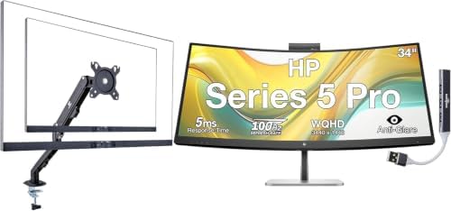 HP Series 5 Pro 34" WQHD USB-C Monitor, Webcam, Speakers, Tilt, Swivel by Unknown