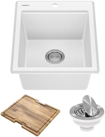 KRAUS Bellucci 18-inch Granite Workstation Drop In Top Mount Single Bowl Kitchen Sink in White with Accessories, KGTW12-18WH by Unknown