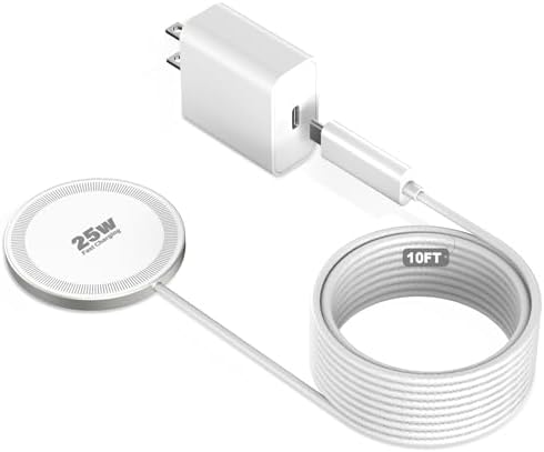 25W Magnetic Wireless Charger, 10FT Fast Charging Pad Wireless Charge for iPhone 17 16 /AirPods3/2/Pro/for Galaxy S26 Ultra/Pixel 10 Series, Portable Charger for Desk& Travel(1Pack,White) by WAYLITEWirelessCharger