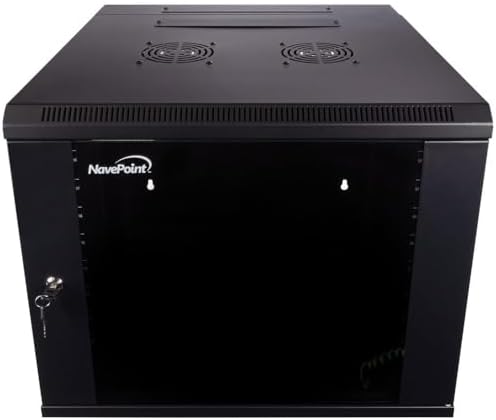 NavePoint 9U Server Cabinet with Hinged Back - 23.6” Deep, Server Rack Enclosure with Locking Glass Door, Wall Mount Rack with Removable Side Panels, Network Cabinet with 2 Fans, Pre-Assembled - Image 2