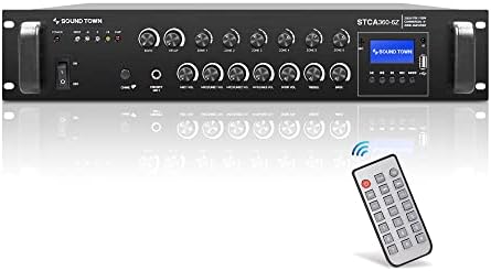 Sound Town Commercial Restaurant Bluetooth Amplifier + Pendant Speaker Set, with One 6-Zone 70V/100V Amplifier with Bluetooth, 12 x All-Weather 4-Inch Pendant Speakers, White (STCA360X12PD4W) - Image 2