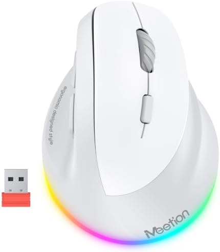 MEETION Ergonomic Wireless Vertical Mouse, Rechargeable, Gray by MEETION