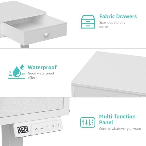 KLUVIS Small Electric Standing Desk with Drawers, 32 Inch, White - Image 7