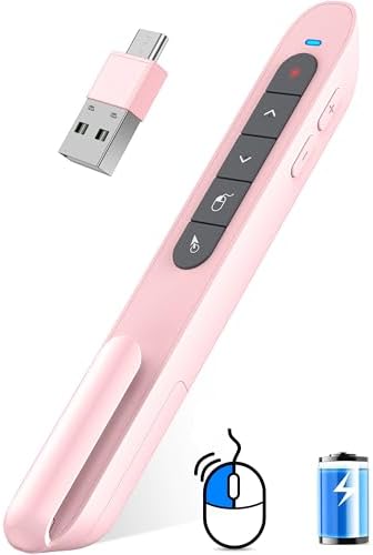 DINOSTRIKE Pink Wireless Presentation Remote with Air Mouse, Rechargeable USB C Slide Clicker Compatible with PowerPoint for Mac and Windows Laptops (2.4GHz) by DINOSTRIKE