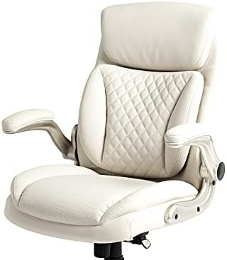 Amazon Basics Ergonomic Executive Office Desk Chair with Flip-up Armrests and Adjustable Height, Tilt and Lumbar Support, Cream Bonded Leather, 29.5"D x 28"W x 43"H (Previously AmazonCommercial brand) - Image 4