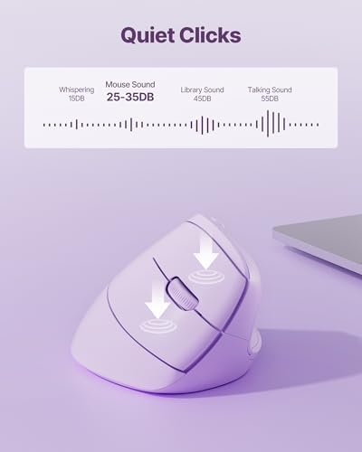 Ergonomic Mouse, USB+Bluetooth Dual Connection, Wireless Vertical Mouse for Reducing Wrist Pain, 1000/1600/2400 DPI, Ergo Mouse with Quiet Click for Windows Mac OS PC Computer Laptop, Purple - Image 6
