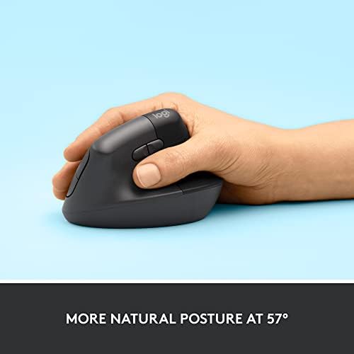 Logitech Lift Vertical Ergonomic Mouse, Wireless, Bluetooth or Logi Bolt USB Receiver, Quiet clicks, 4 Buttons, Compatible with Windows/macOS/iPadOS, Laptop, PC - Graphite (Renewed) - Image 3