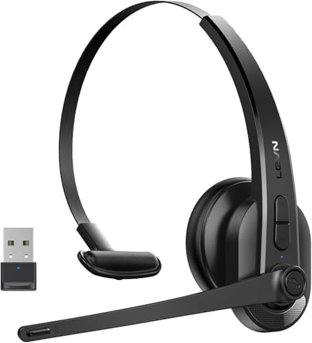 Wireless Headset with Mic for Work, Bluetooth Headset with AI Noise Cancelling Microphone, Wireless Headphones with Mic & Mute Button, USB Dongle for Work from Home/PC/Computer/Call Center/ Teams/Zoom by LEVN