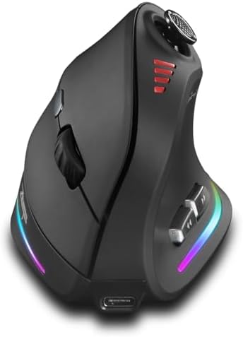 TKMARS Wireless Ergonomic Vertical Gaming Mouse with Joystick, Bluetooth & 2.4G, 12 Programmable Buttons, Adjustable 24000 DPI, Rechargeable RGB Computer Mouse for PC, MacBook & Laptops by TKMARS