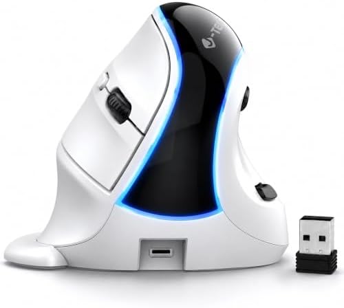 J-Tech Digital Wireless Mouse, Vertical Ergonomic Mouse with Bluetooth Dual Modes + USB Dongle + Rechargeable w/ 2.4GHz Wireless + Adjustable DPI 3200 for Laptop, Desktop, PC, Mac [V638W], White by J-TechDigital