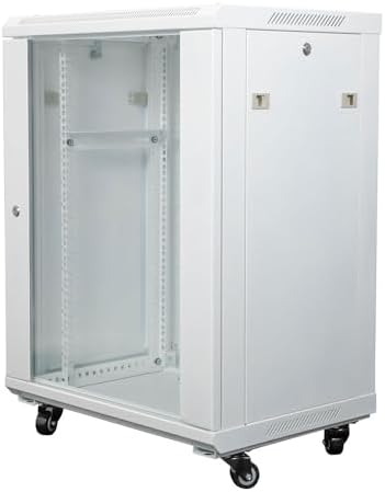 NavePoint 15U Network Cabinet with Glass Door – 15U Wall Mount Server Cabinet White 19” Rack for IT Equipment, AV Devices, Networking Equipment –21.5” Deep Server Rack Enclosure w/Wheels by NavePoint