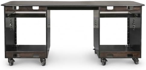 Sound Town DIY Studio Desk Workstation with Dual 12U Side Rack Cabinets, Slide-Out Trays, Locking Casters for Recording Rooms & Home, Black Espresso (SDRK-WS69D) - Image 4