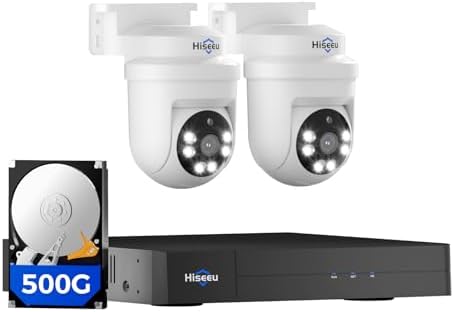 Hiseeu 360°View PTZ Wired Security Camera System,4ch DVR,2PCS 5MP Cameras by Hiseeu